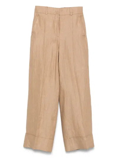 Incotex Linen Trousers With Cuffed Hem And Pockets In Neutral