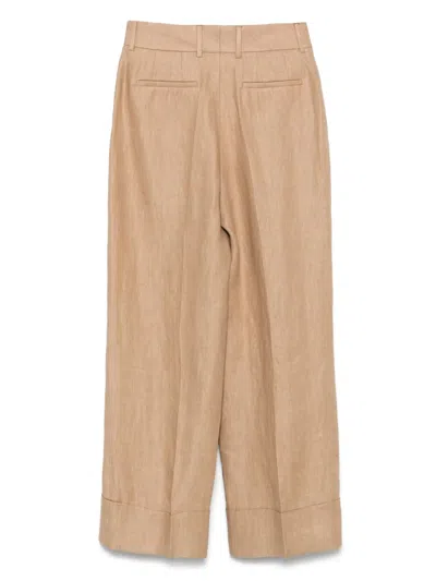 Incotex Linen Trousers With Cuffed Hem And Pockets In Neutral