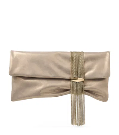 Jimmy Choo Gold-tone Crystal-embellished Foldover Clutch In Neutral