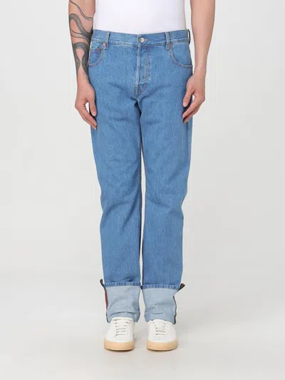 Gucci Men Laser-etched Double G Jeans In Blue