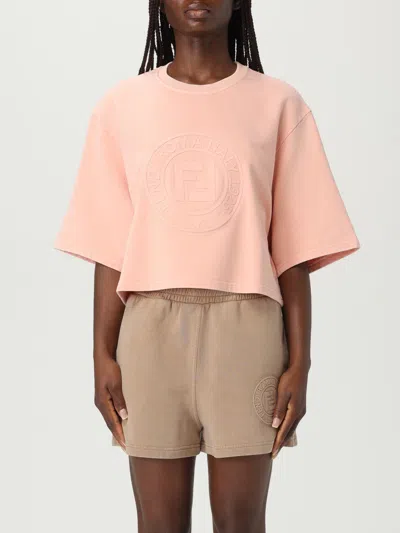 Fendi Women Pink T-shirt With Cropped Design And Raised Logo On The Front In Cotton Woman