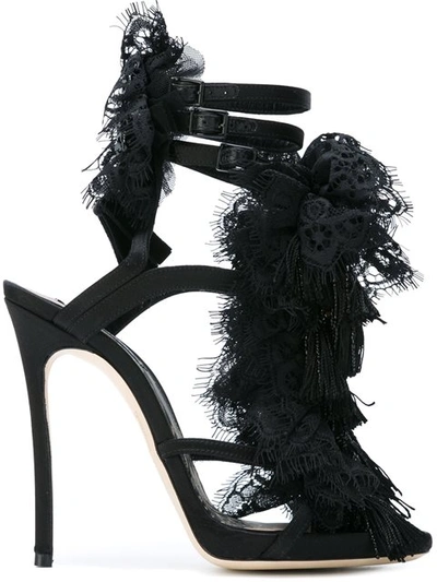 Dsquared2 Fringed Lace Stiletto Sandals In Black