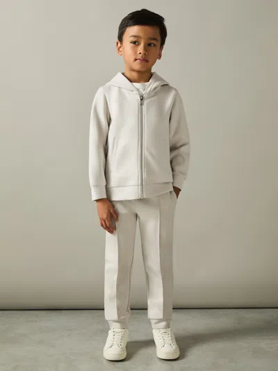 Reiss Cement Zipped Interlock-jersey Hoodie