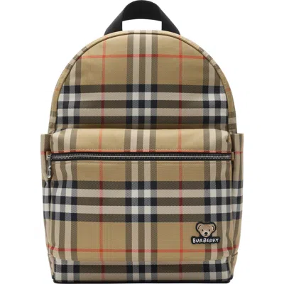 Burberry Kids Beige Check Backpack In Brown