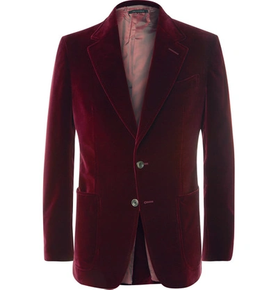 Shop Tom Ford Merlot Shelton Slim-fit Cotton-velvet Tuxedo Jacket