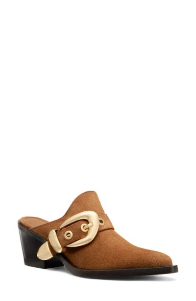 Stuart Weitzman Maven Suede Buckle Western Mules