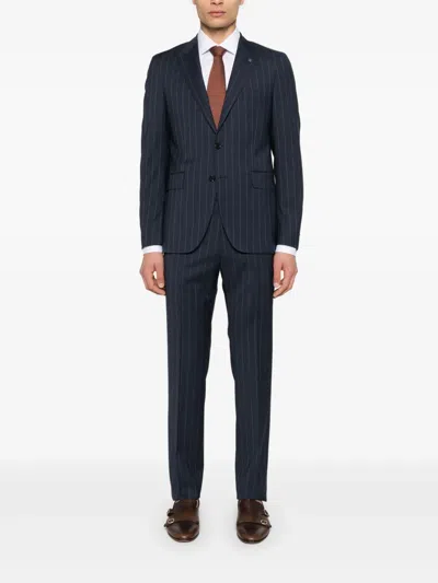 Tagliatore Single-breasted Pinstriped Wool Suit In Blue