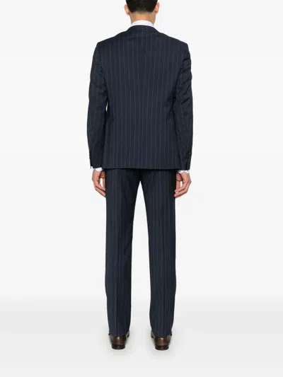 Tagliatore Single-breasted Pinstriped Wool Suit In Blue