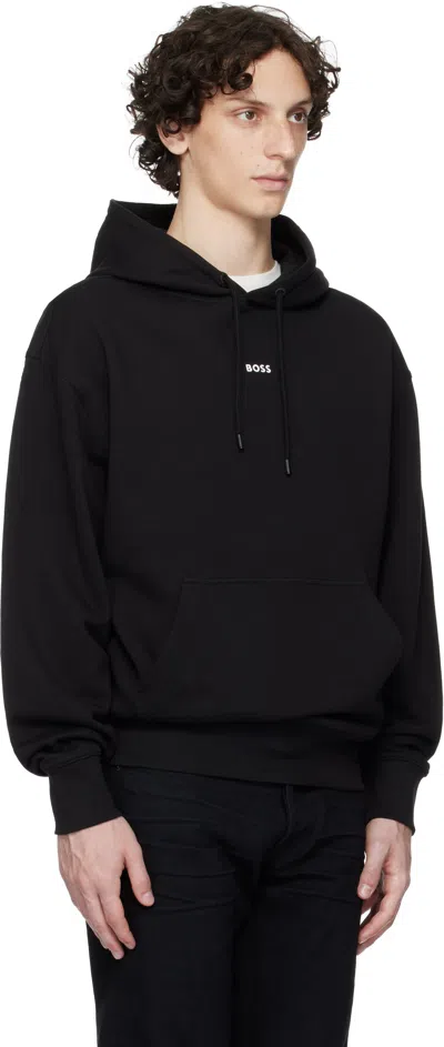 Hugo Boss Cotton-terry Hoodie With Contrast Logo In Black
