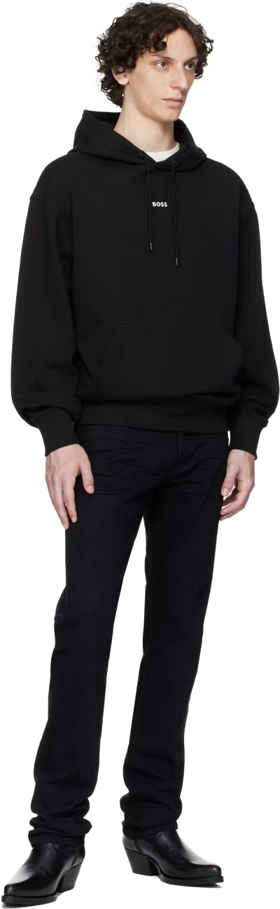 Hugo Boss Cotton-terry Hoodie With Contrast Logo In Black