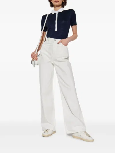 Rag & Bone The Knit Button Short Sleeve Polo Navy Multi In Blue