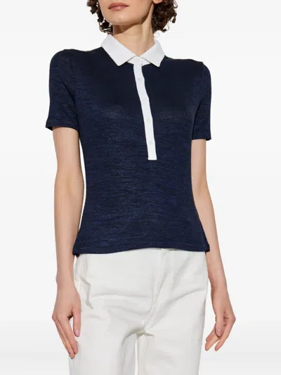 Rag & Bone The Knit Button Short Sleeve Polo Navy Multi In Blue