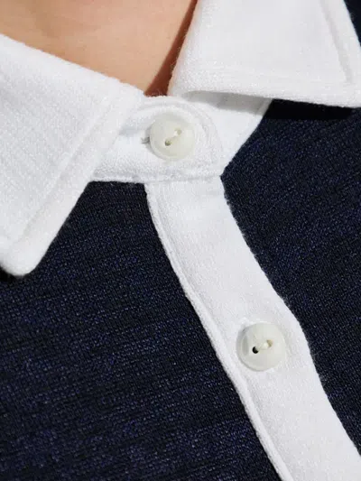 Rag & Bone The Knit Button Short Sleeve Polo Navy Multi In Blue