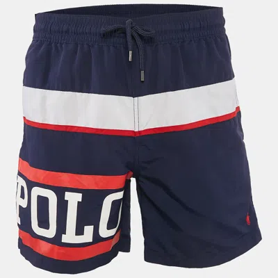 Pre-owned Polo Ralph Lauren Navy Blue Printed Nylon Swim Shorts S