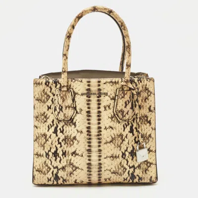 Pre-owned Michael Kors Cream Python Embossed Leather Small Mercer Tote