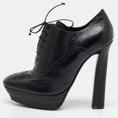 Pre-owned Bottega Veneta Black Brogue Leather Oxford Lace Up Platform Booties Size 39