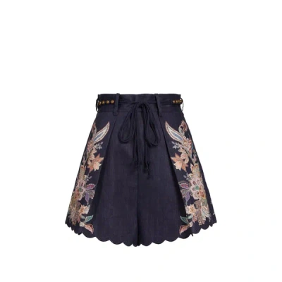 Zimmermann Rhiannon Tuck Shorts In Blue