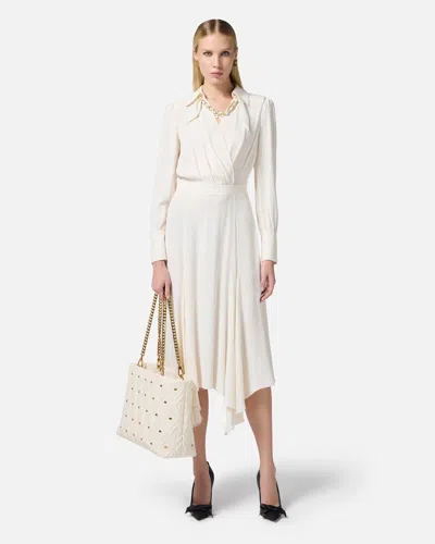 Elisabetta Franchi Abito In Georgette Con Foulard Gioiello Bianco