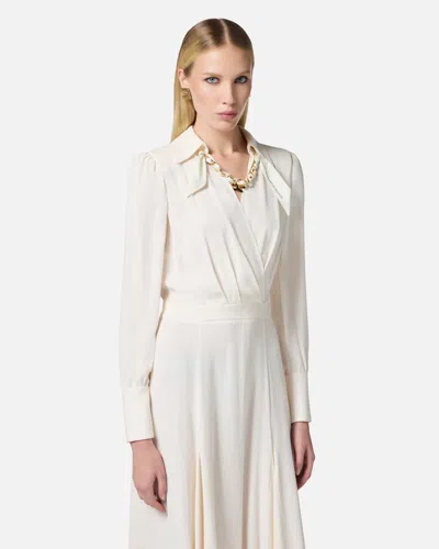 Elisabetta Franchi Abito In Georgette Con Foulard Gioiello Bianco