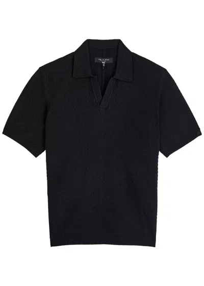 Rag & Bone Zuma Johnny Collar Chevron Terry Cloth Polo In Black