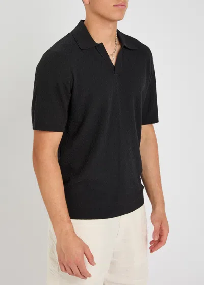 Rag & Bone Zuma Johnny Collar Chevron Terry Cloth Polo In Black