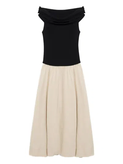 Simkhai Adaline Off-the-shoulder Linen-blend And Recycled Satin-jersey Midi Dress In Multi