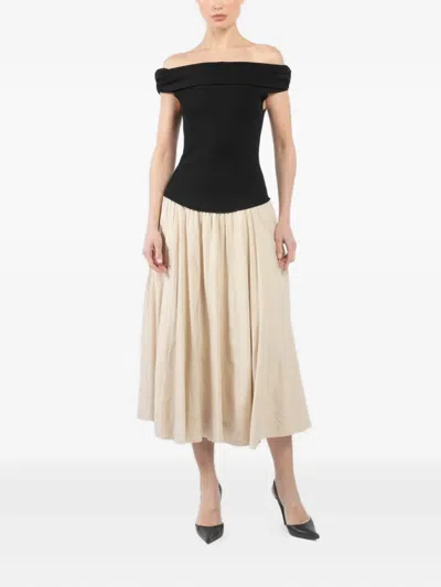 Simkhai Adaline Off-the-shoulder Linen-blend And Recycled Satin-jersey Midi Dress In Multi