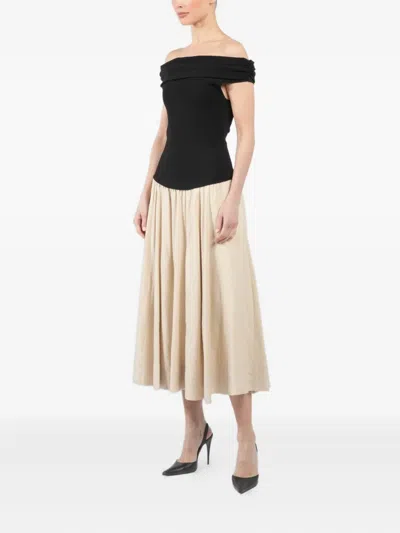 Simkhai Adaline Off-the-shoulder Linen-blend And Recycled Satin-jersey Midi Dress In Multi