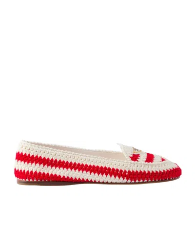 Prada Embroidered Crochet Loafers In Multi