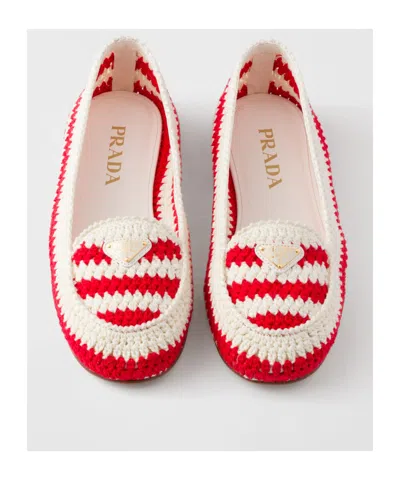 Prada Embroidered Crochet Loafers In Multi