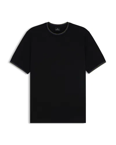 Ps By Paul Smith Black T-shirt With Striped Crew Neck Ps Paul Smith