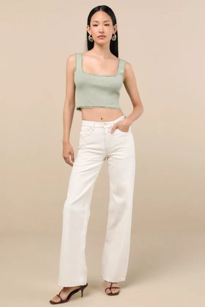 Lulus Josepha Sage Ribbed Knit Ruffled Crop Tank Top In Green