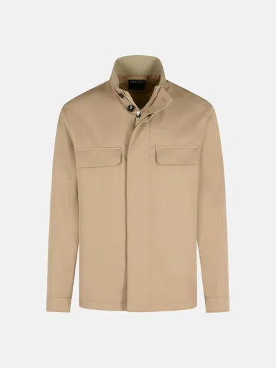 Zegna Beige Polyester Jacket In Brown
