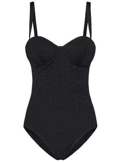 Fisico Cristina Ferrari Fisico Broderie Anglaise-effect Black Microfibre Swimsuit