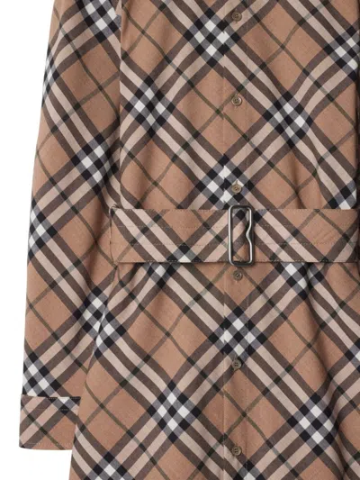 Burberry Waist Belted Shirt Dress With Checked Pattern