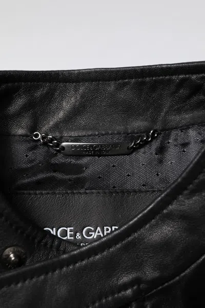 Dolce & Gabbana Black Sheep Leather Biker Full Zip Jacket In Black