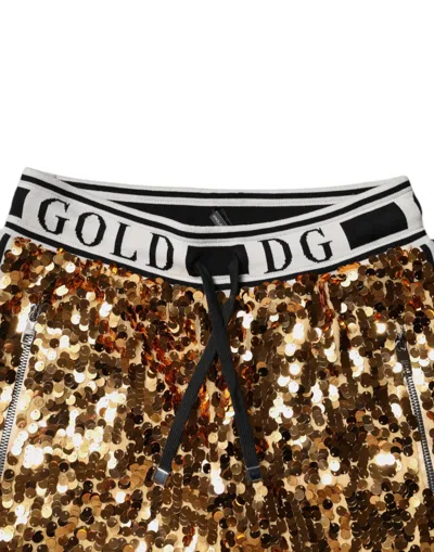 Dolce & Gabbana Metallic Gold Dg Logo Sequined Jogger Women's Pants