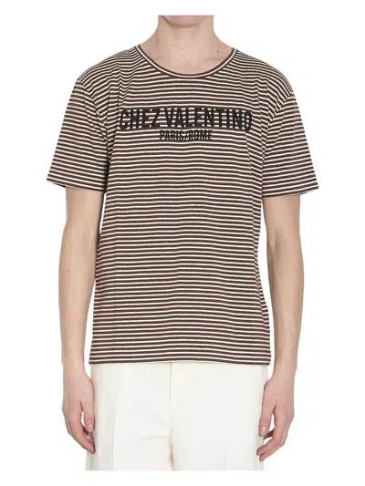 Valentino Striped Cotton T-shirt With Chez Print