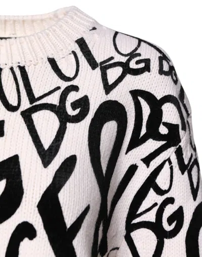 Dolce & Gabbana White Black Logo Print Women Pullover Sweater In White