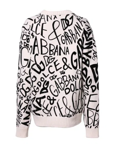 Dolce & Gabbana White Black Logo Print Women Pullover Sweater In White