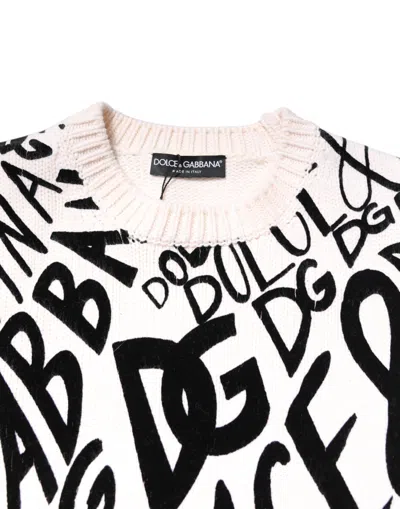 Dolce & Gabbana White Black Logo Print Women Pullover Sweater In White