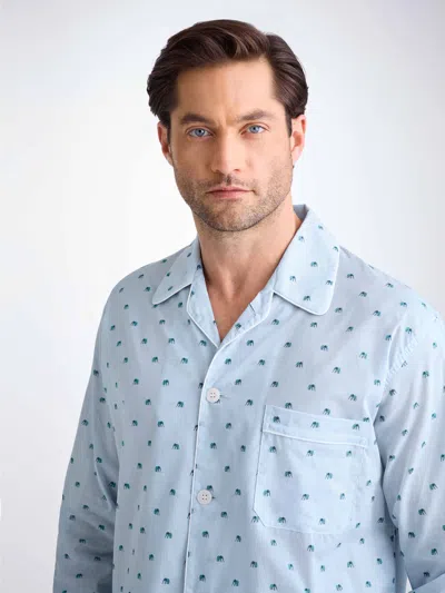 Derek Rose Mens Blue Ledbury Striped Elephant-print Cotton Pyjamas In Blue