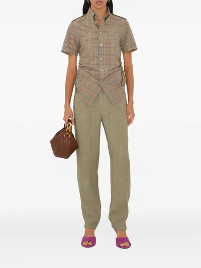 Burberry Women Embroidered Poplin Shirt In Brown