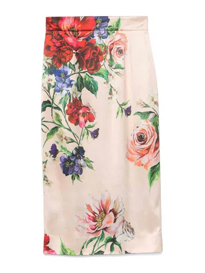 Dolce & Gabbana Longuette Skirt With Floral Print In Multi