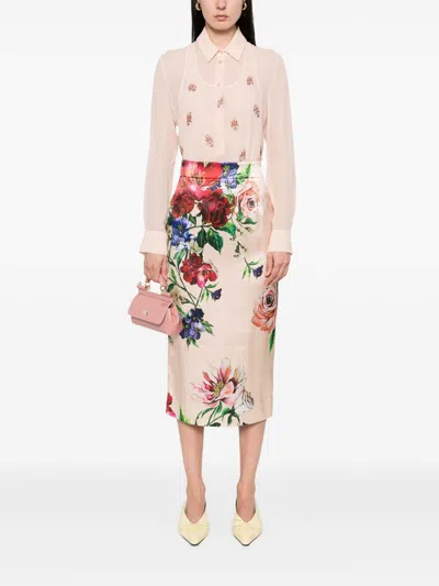 Dolce & Gabbana Longuette Skirt With Floral Print In Multi