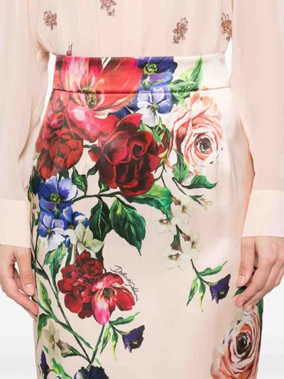 Dolce & Gabbana Longuette Skirt With Floral Print In Multi