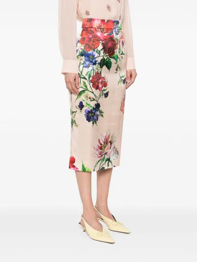 Dolce & Gabbana Longuette Skirt With Floral Print In Multi