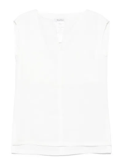 Max Mara Sleeveless Top With Cap Sleeves And Side Slits In White