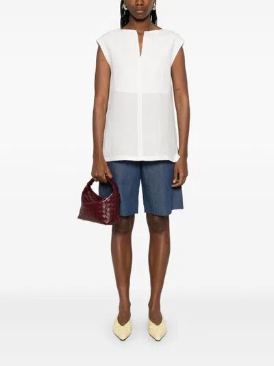 Max Mara Sleeveless Top With Cap Sleeves And Side Slits In White