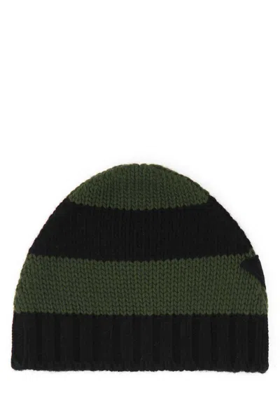 Prada Green Black Striped Beanie Hat